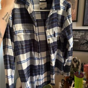American Eagle Outfitters Navy and White Plaid Shirt